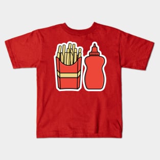 French Fries in Fries Box with Tomato Sauce Bottle vector illustration. Fast Food icon concept. Children potato food vector design. Kids T-Shirt